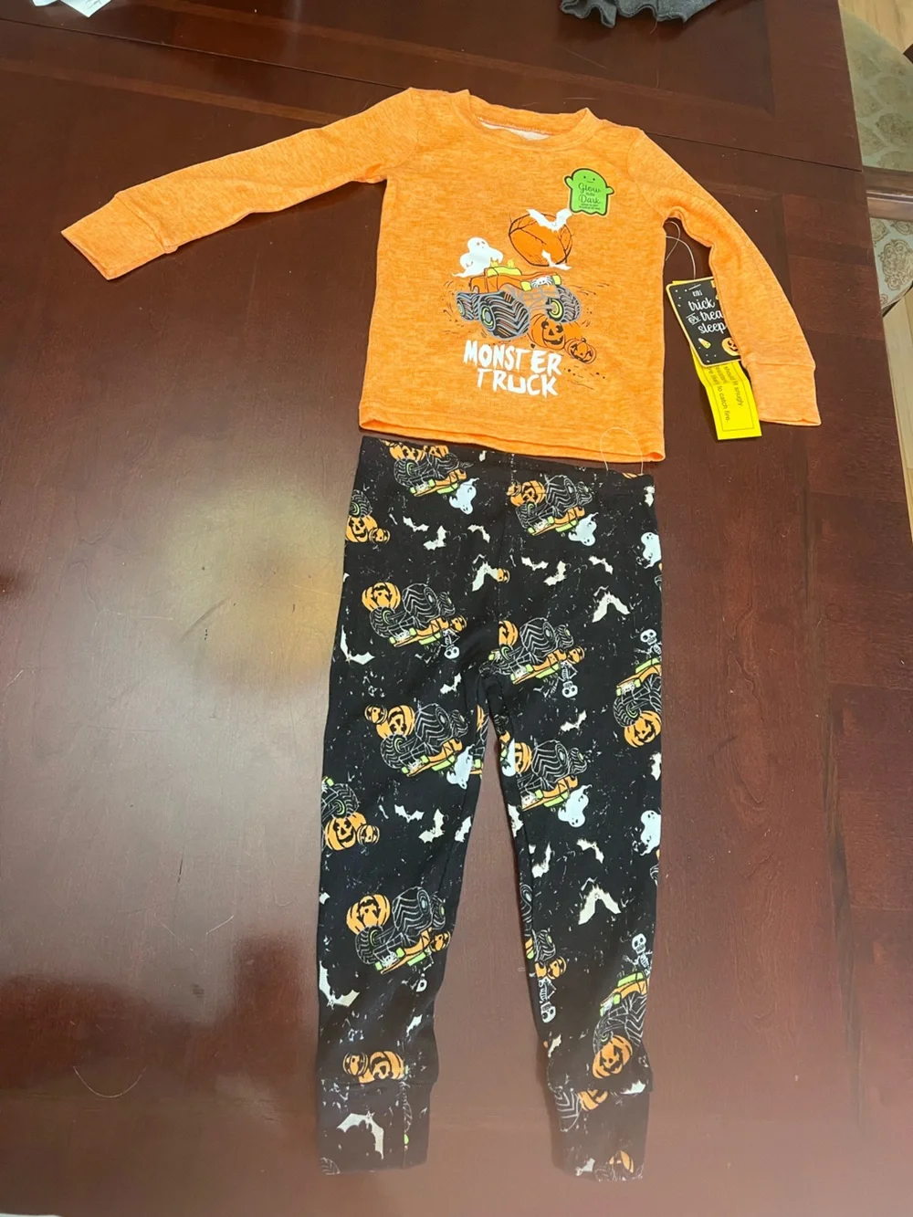 H&M Orange & Black Monster Truck Halloween Pajama Set